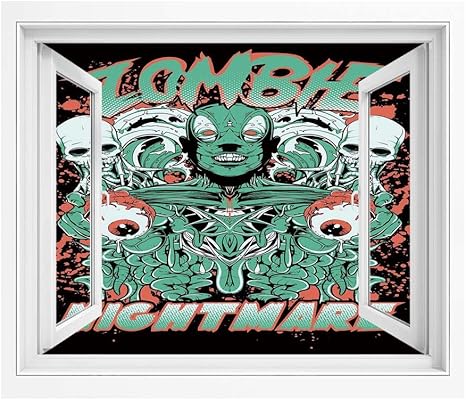 Amazon ゾンビの装飾 偽窓ステッカー ウォールステッカー Pvc壁紙シール 150x1 Cm 悪夢のような頭蓋骨とレトロなレトロなキャラクターワイルドなイラスト装飾 風景 景色 おしゃれ ウォールステッカー 多用途なシール Diyシール ジェイドグリーンサーモンブラック