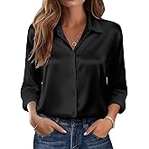 Zeagoo Womens Tops Long Sleeve Satin Silk Button Down Shirts Casual Business Dressy Blouses Fall Clothes