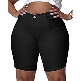 Gocolloa Womens Plus Size Jean Shorts High Waisted Stretchy Midi Bermuda Denim Shorts