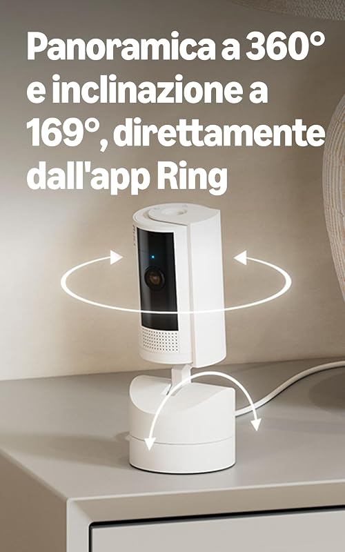 Videocamera interna inclinabile Ring (Pan-Tilt Indoor Camera) | Videocamera di sicurezza plug-in | Panoramica 360°, inclinazione 169° | Ring Protect: 30 gg. prova gratuita