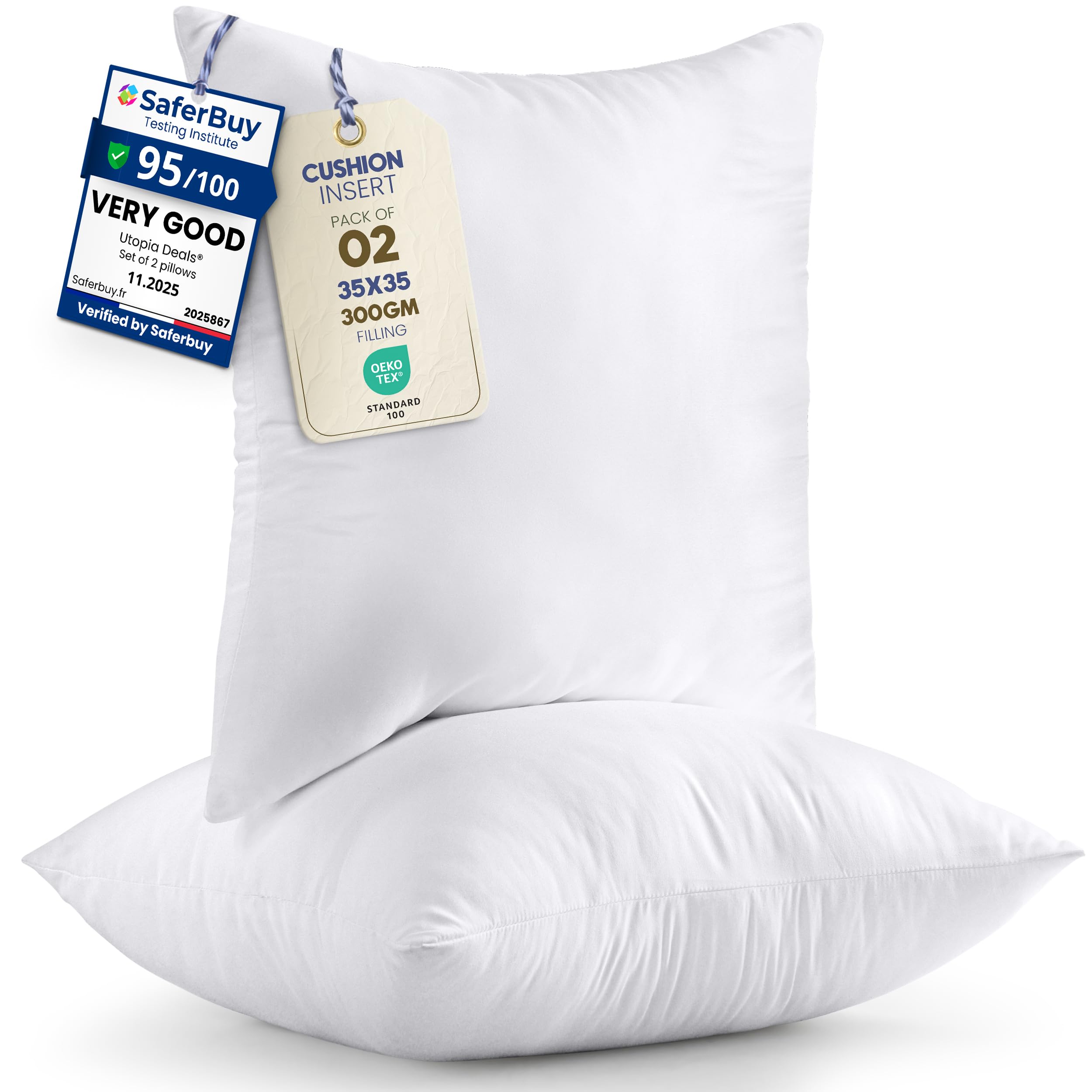Utopia Bedding Cushion Inserts 35cm x 35cm (14x14 inch) Pack of 2 Hollowfibre Inner Pads for Sofa or Bed – White Cushions Fillers — image 1