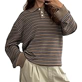 Women Rugby Polo Shirts Oversized Long Sleeve Collared Striped Sweatshirt Y2k Preppy Pullover Tops