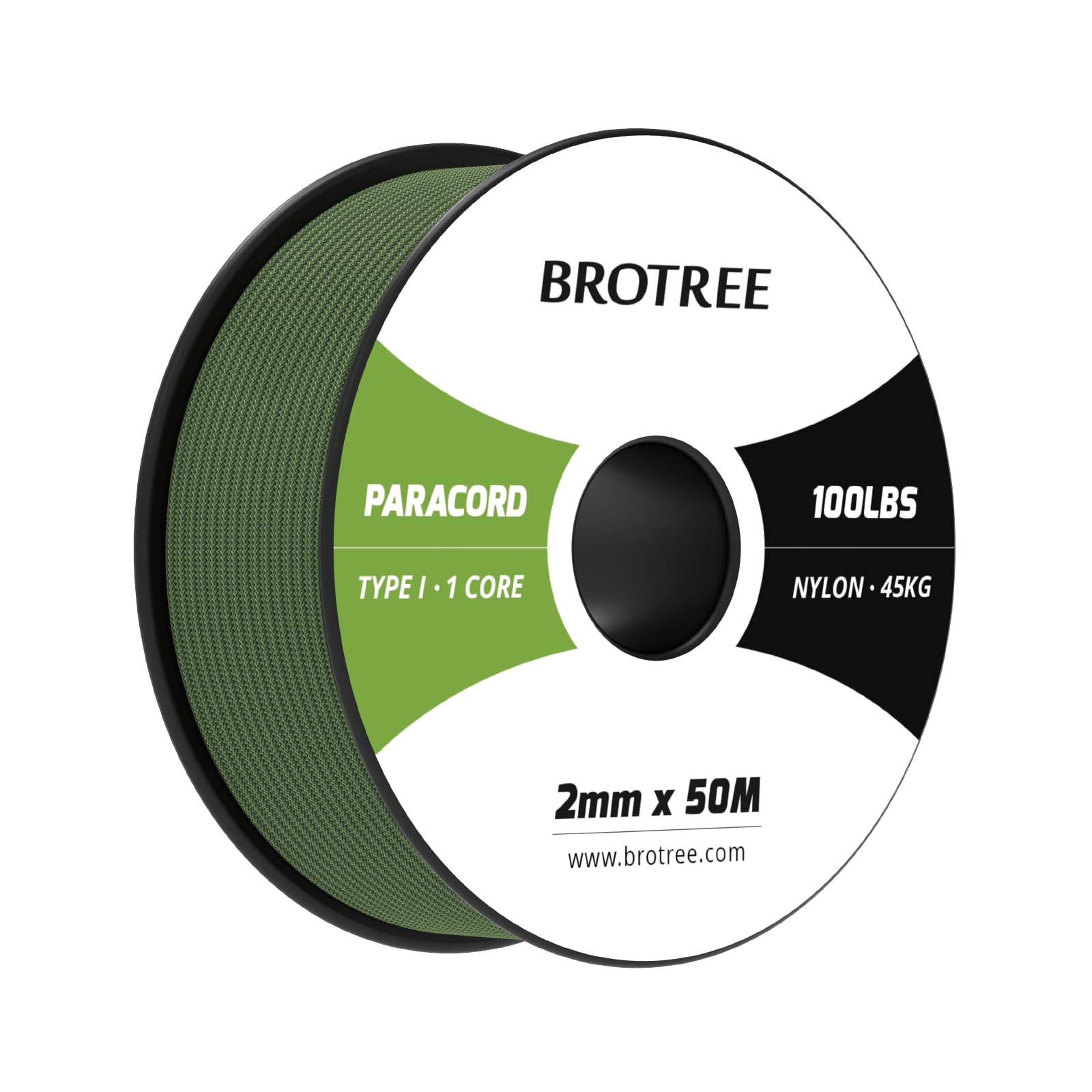 Brotree Paracord 2mm 50M 100% Nylon Rope 1 Strand Parachute Cord for Outdoor, Craft, DIY - 45kg Breaking Load (Forest Green)
