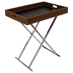 2 in 1: Tavolino da caffè e vassoio in tessuto effetto pelle scamosciata - Stile vintage - Colore: MARRONE