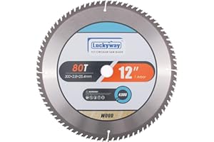 Luckyway 12 Inch Miter Saw Blade 80T with 1 Inch Arbor TCT Circular Saw Blade for Cutting Wood
