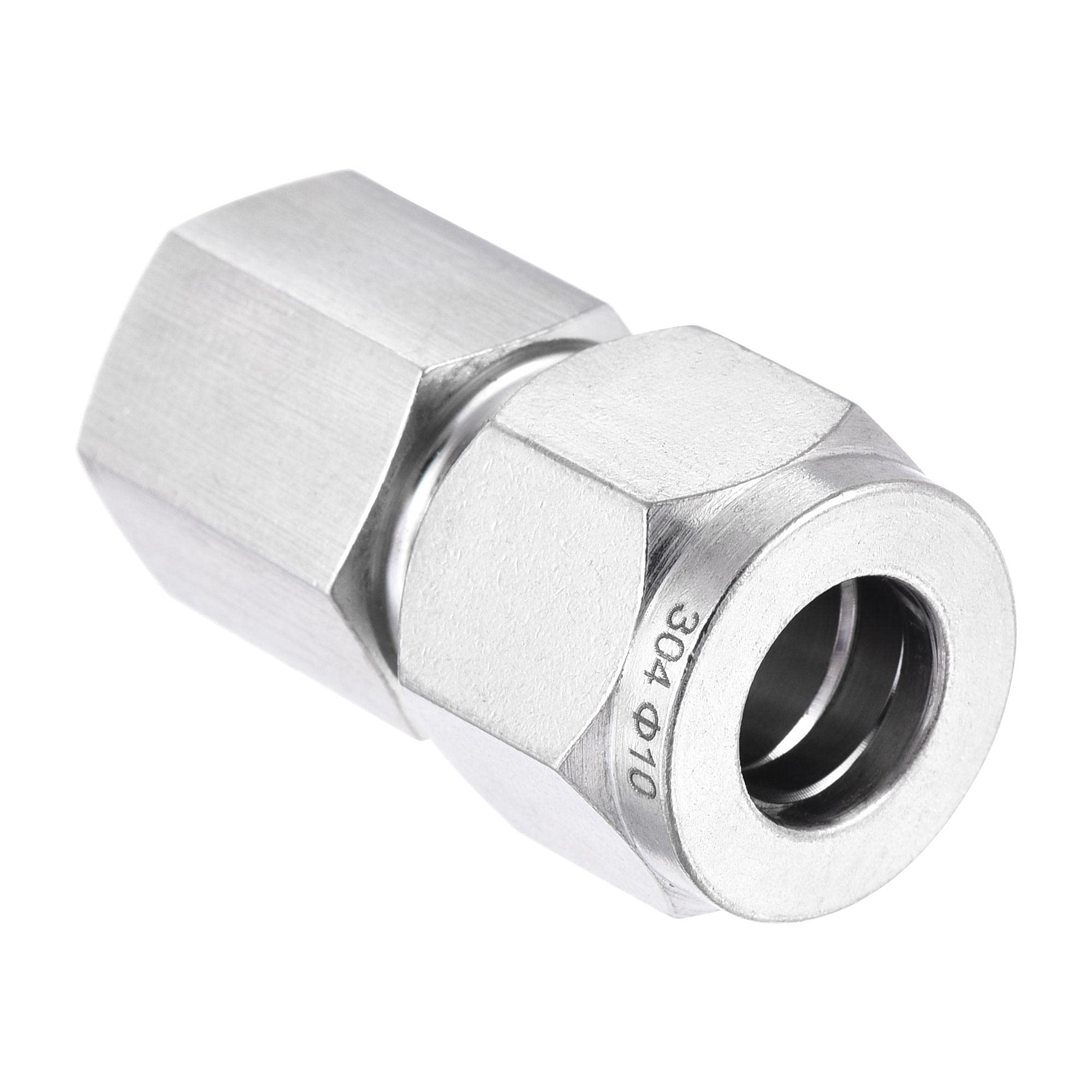 sourcing map Compression Tube Fitting 1/4NPT Female Thread x 10mm Tube OD Straight Coupling Adapter 304 Stainless Steel — image 1