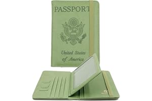 Melsbrinna Rfid Passport Holder，Cute Passport Cover for Women/Men Travel Wallet,Travel Passport Wallet RFID Blocking Passport Cover Travel Documents Organizer with Pen Holder (Moss Green)