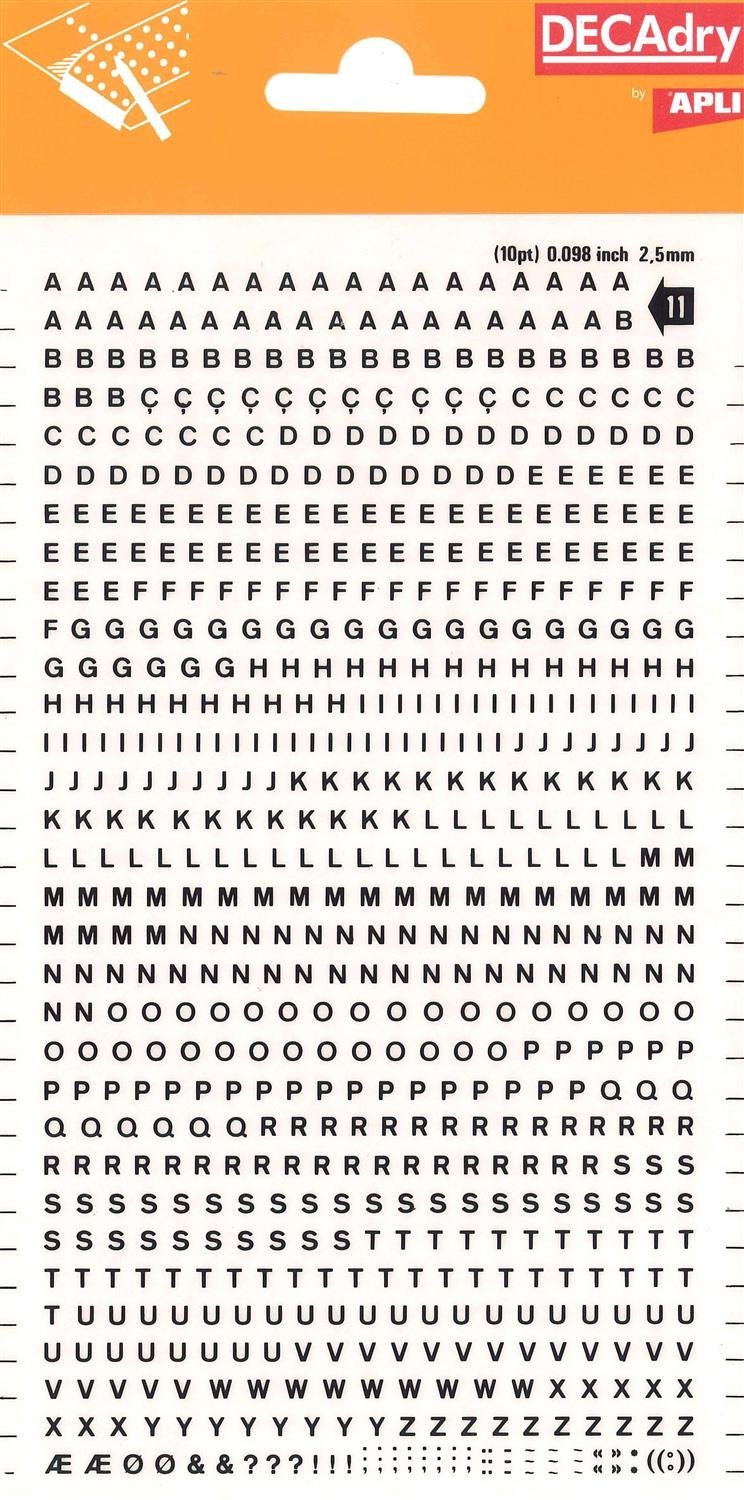 Transferable Letters and Numbers, Black, Letters, 2.5 mm, Black