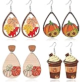 coadipress Cute Thanksgiving Turkey Pumpkin Maple Leaf Dangle Earrings for Women Lightweight Holiday Dangle Earrings Thanksgiving Fall Wooden Earrings