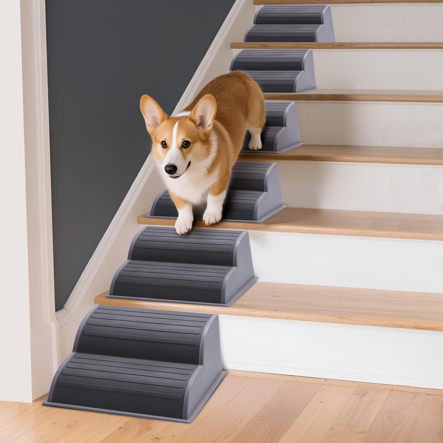 Photo 1 of CiWiVOKi 2-Step Modular Dog Ramp - Portable Non-Slip Stairs for Small Dogs with High Support, 9.5" D Lightweight Plastic Pet Steps Fits Staircase Indoor, Ideal for Elderly Injured Pets (6-Pack, Grey)