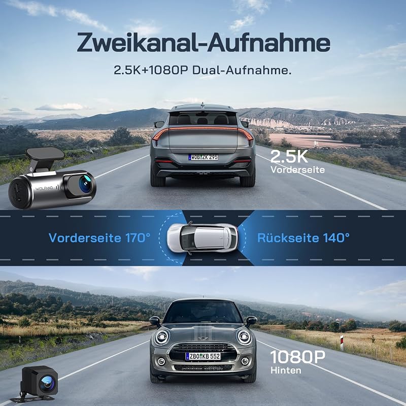 Dashcam Auto Vorne Hinten, 4K+1080P Wi-Fi Dash Cam