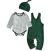 oklady Baby Boy Clothes Stripe Pattern Print Romper Top and Baby Overalls with Hat 0-18 Months Baby Boy Outfits