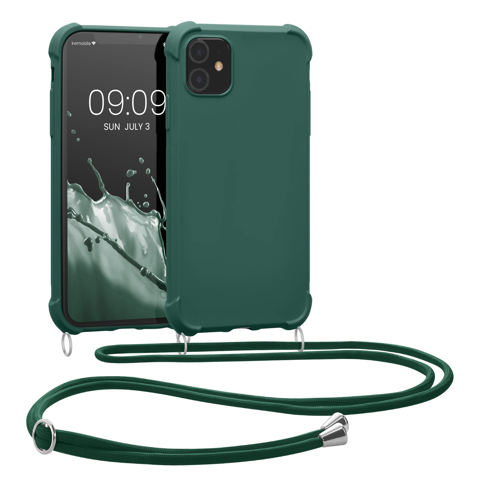 kwmobile Crossbody Case Compatible with Apple iPhone 11 Case - TPU Silicone Cover with Strap - Dark Green