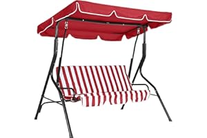 IDEALHOUSE 3-Seat Outdoor Patio Swing with Adjustable Canopy, 600LBS Capacity Porch Swing, Waterproof Cushioned Swing Chair f