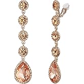 BriLove Clip-on Earrings for Women,Gorgeous Shiny Rhinestones Teardrop Chandelier Long Dangle Earring for Wedding Party Prom Jewelry Accessories