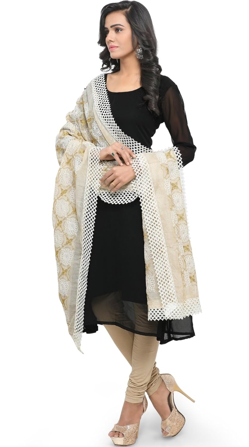 ethnicjunction women's embroidered chanderi dupatta (offwhite_free size)