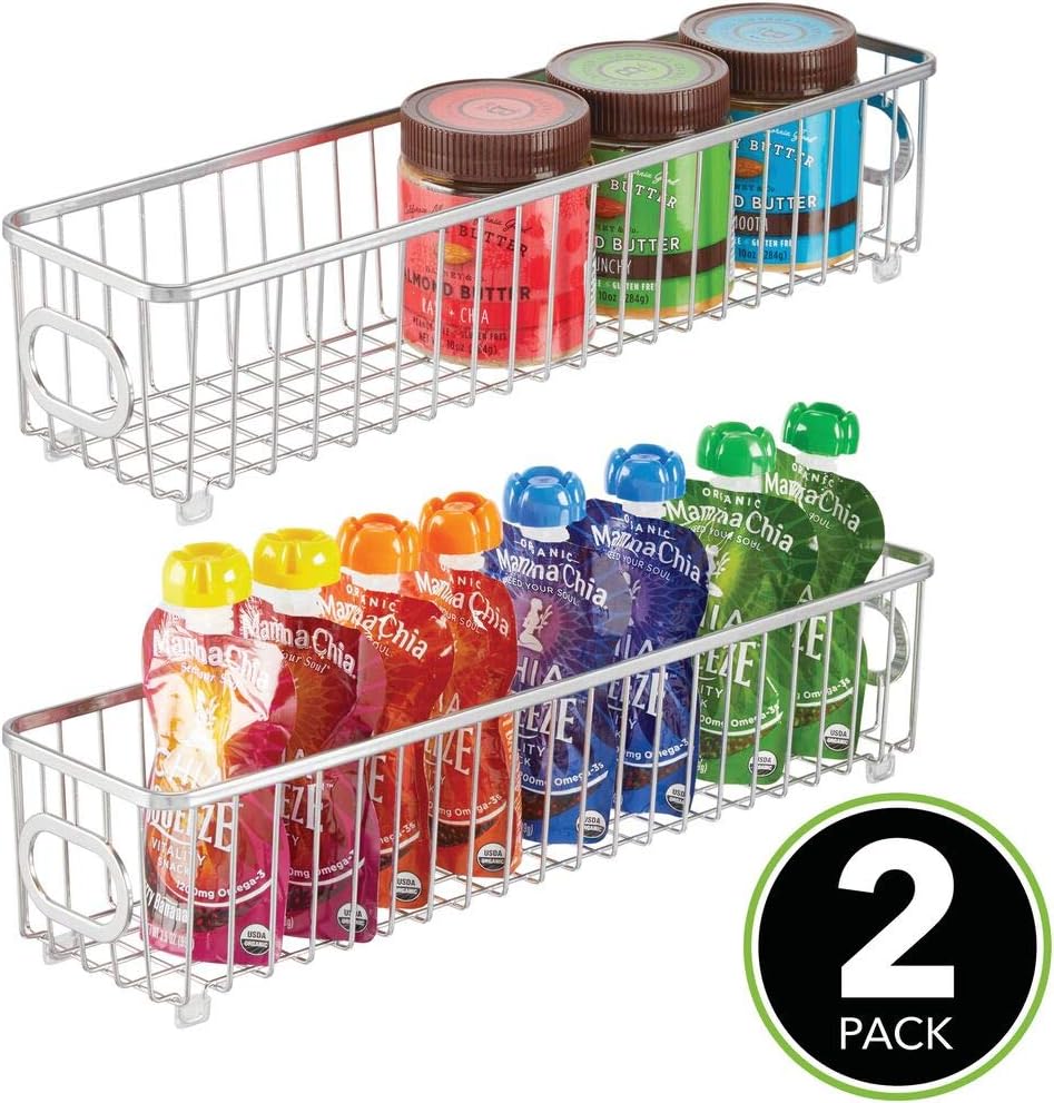 Amazon Com Mdesign Metal Kitchen Pantry Food Storage Organizer Bin Basket Modern Farmhouse Decor Wire Grid Design Organization For Cabinets Shelves Countertops X Long Container 2 Pack Chrome Kitchen Dining