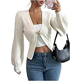 Floerns Women's Casual Cardigan Sweaters V Neck Star Metal Knitted Pullover Tops