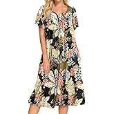Bloggerlove House Dresses for Women With Pockets Mumu Duster Housecoat Short Sleeve Patio Dress S-XXL