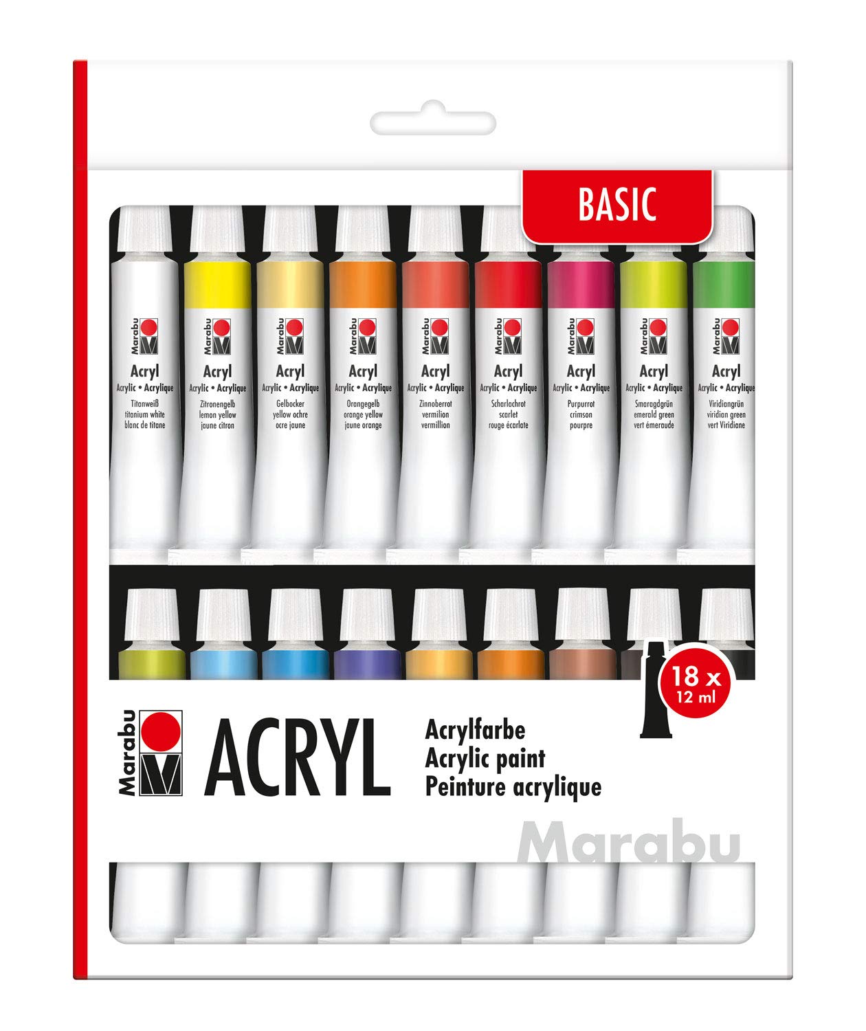 Marabu Acrylic Paints 18 Piece Assortment - 18 x 12 ml Tubes, One Size, 1210000000202