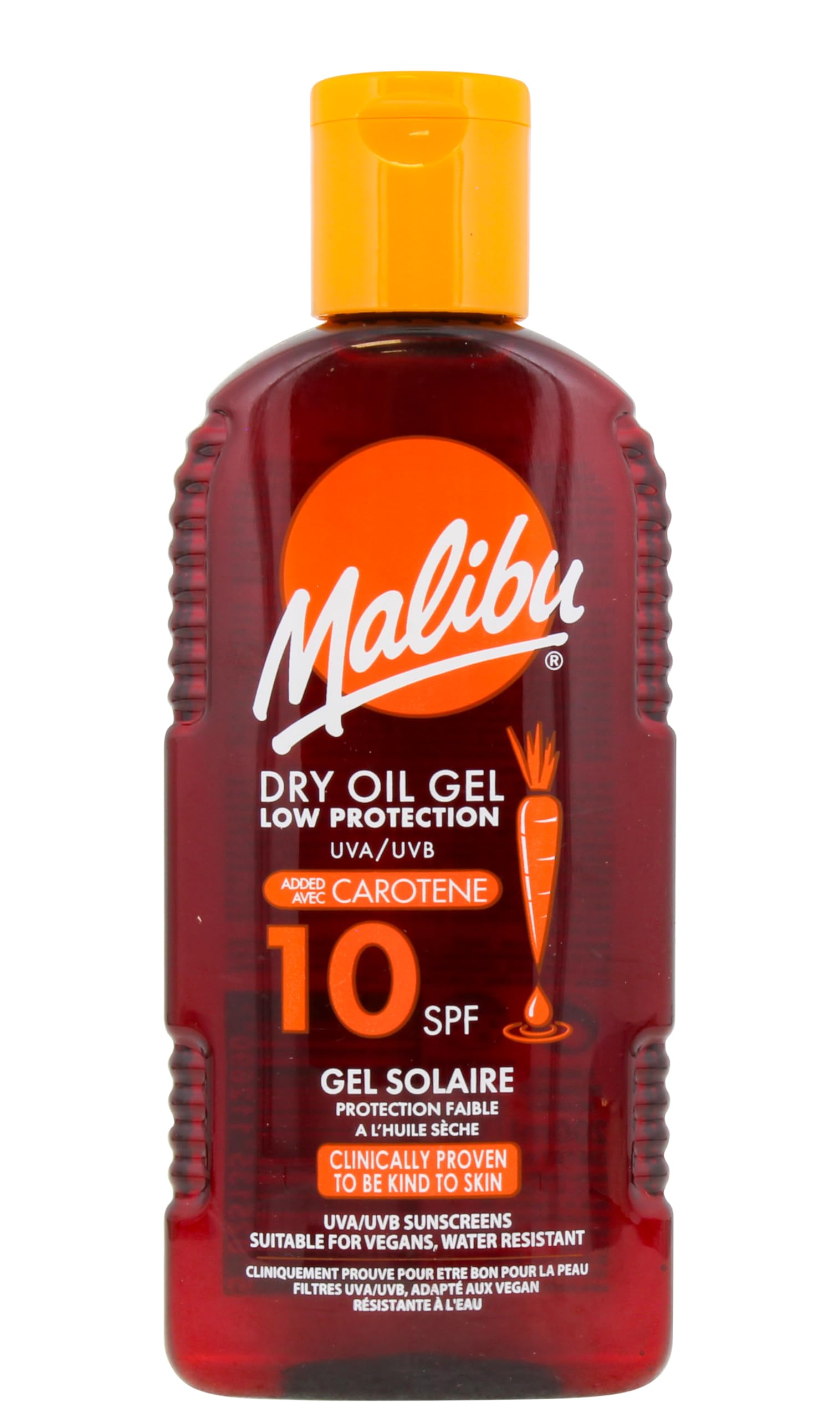 Malibu Sun SPF 10 Non-Greasy Dry Oil Gel with Beta Carotene and Coconut Oil, Water Resistant, 200ml