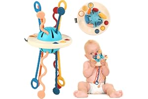 MOLUTSODY Baby Montessori Sensory Toy for Babies, Silicone Pull String Teething Toy, Baby Toys for 6-12-18 Months Newborn Boys and Girls (Blue)