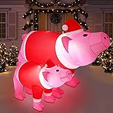Shappy 4.7ft Huge Christmas Inflatable Pig Pink Inflatable Piggy Decoration LED Lighted Blow up Pig Farm Animals for Christmas Xmas Holiday Outdoor Lawn Garden Decor