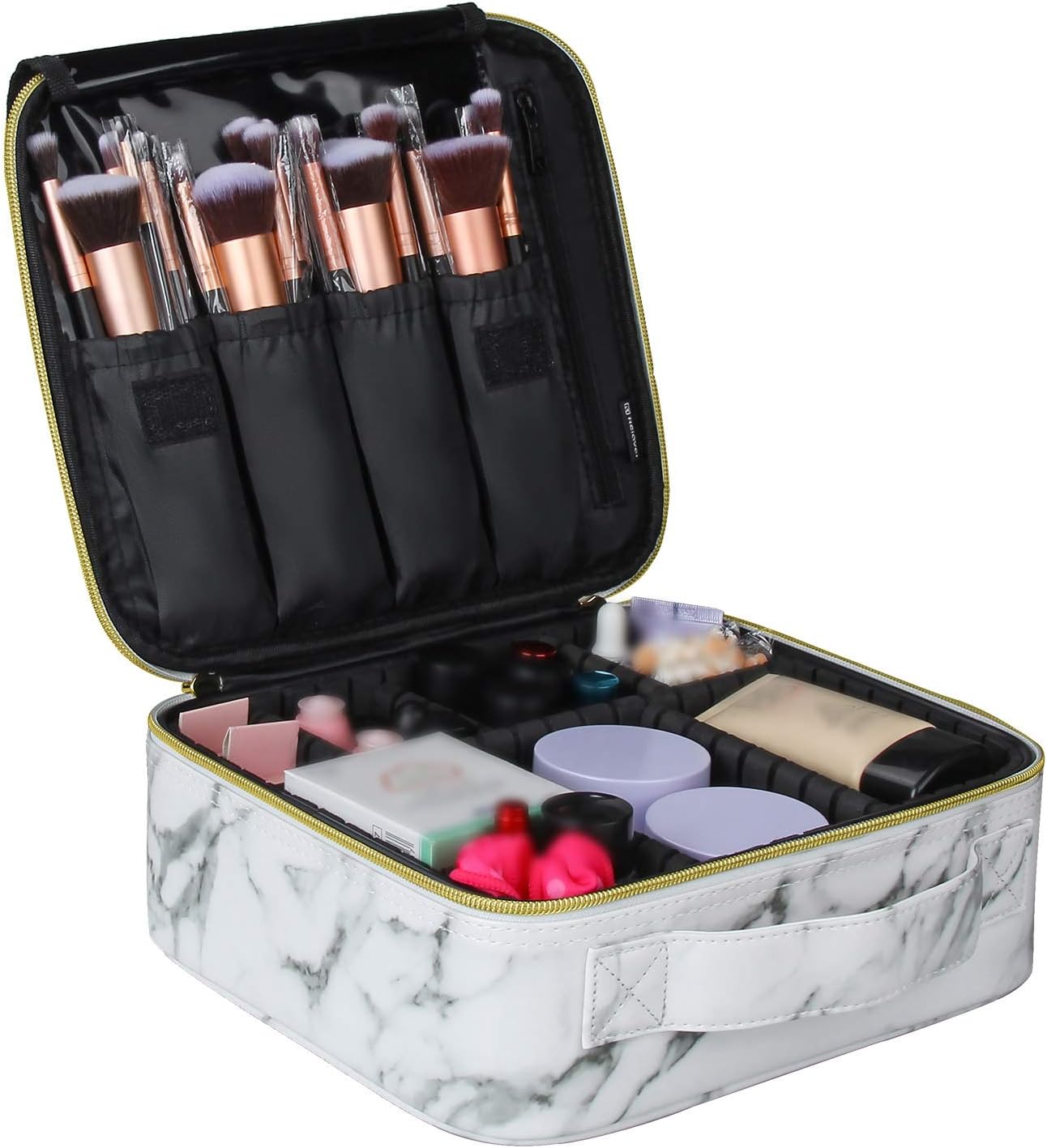 Marble Makeup Bags,Portable Makeup Organizer Bag Travel Case Professional Jewelry Storage Organizer with with Adjustable Dividers for Cosmetics Makeup Brush (Small)