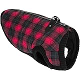 Gooby Fashion Vest Check Dog Jacket - Red Check, X-Large - Warm Zip Up Dog Bomber Vest with Dual D Ring Leash - Winter Water Resistant Small Dog Sweater - Dog Clothes for Small Dogs Boy or Medium Dogs