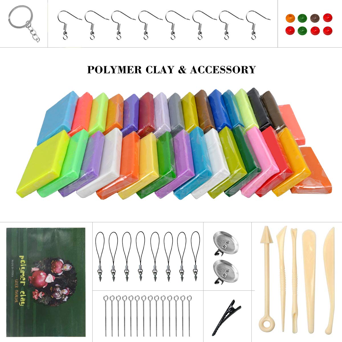 LOYOU Polymer Clay, 26 Colours Oven Bake Clay with Bright Color Soft DIY Clay Set with 5 Tools and 40 Accessories, Moulding Clay Toy Best Gift for Kids