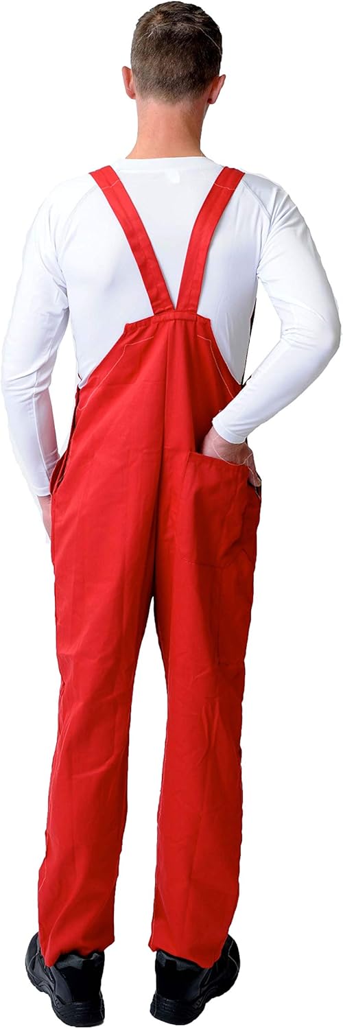 maroon and white overalls