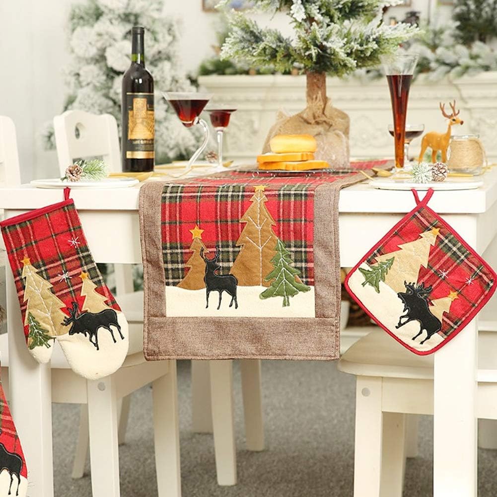 2pcs Christmas Potholders Cloth Pocket Oven Mitts Set Cotton Potholders Hot Pad Square Heat Resistant Oven Gloves Kitchen Cooking Potholders for BBQ Grilling Baking Red - Image 5