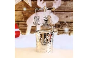 iLajao Candle Carousel Rotary Candle Holder Christmas Carousel Spinning Tealight Candleholder Christmas Decoration Centerpieces for Tables Valentine Easter (Owl)
