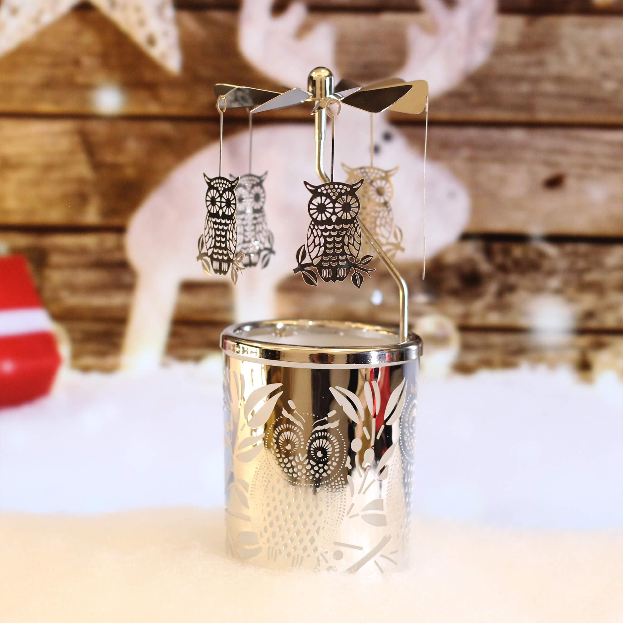 Rotating Candle Holders Spinning Tealight Holder Silver Golden Carousel Candleholders with Plated Love Owl Stars Seahorse Home Decoration Gift for Wedding Valentine's Day Mom Wife Bride Birthday