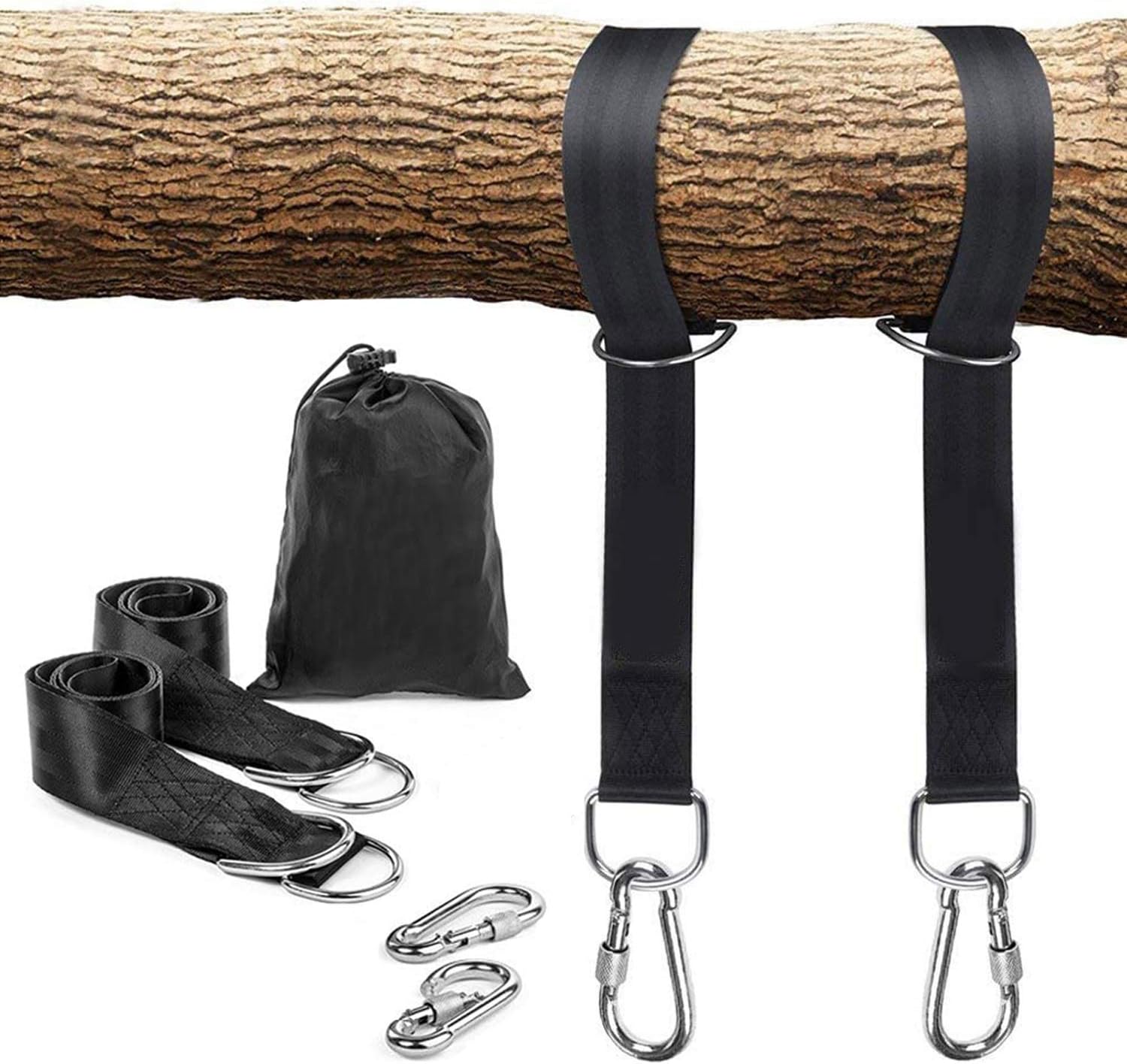 xocome 2 Pcs Tree Swing Hanging Straps,150cm Long Straps with 2 Heavy Duty Safety Lock Carabiner Hooks Holds Up to 800 kg