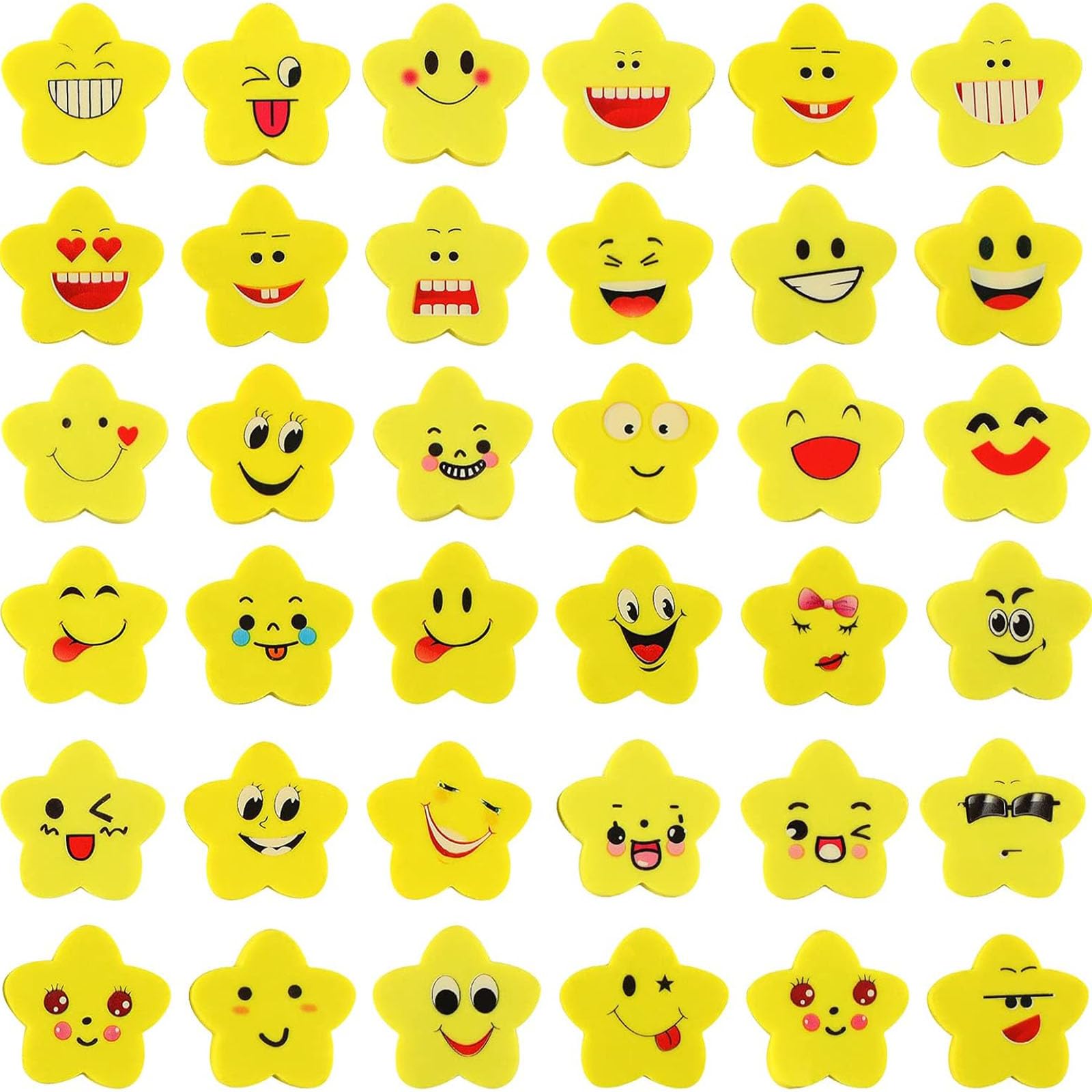 Koogel Rubbers Erasers 100 Pcs, Smile Star Shape for Party Bag Fillers School Prize, Reward for Pupil Student Gift