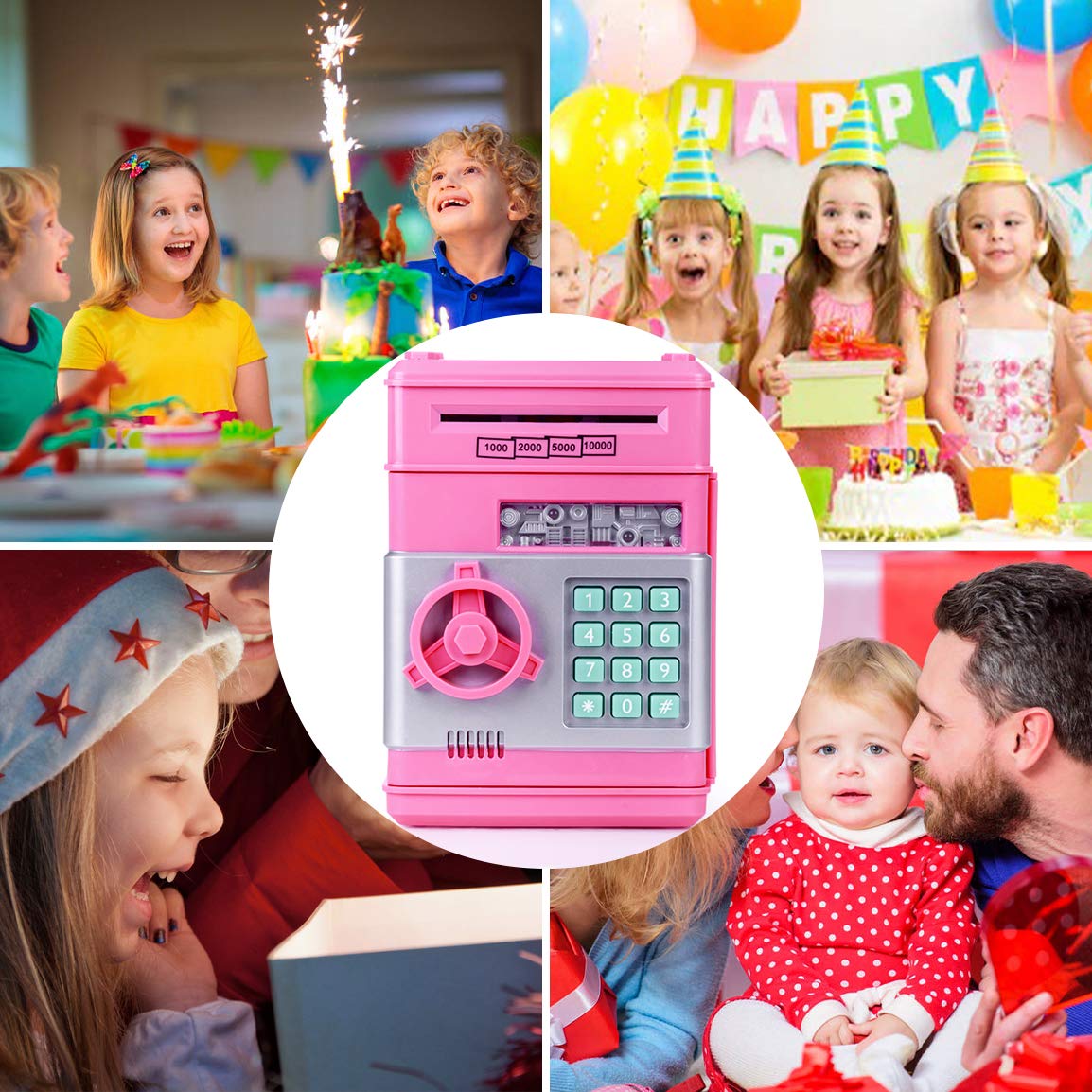 Thedttoy Elektronisch Spardose Münze Geldbank Spardosen , Automatische Mini ATM Digitale Sparschwein Tresor Kinder, Geburtstag Kindertag Geschenke für 3-10 Jahren Mädchen Jungen (Rosa)