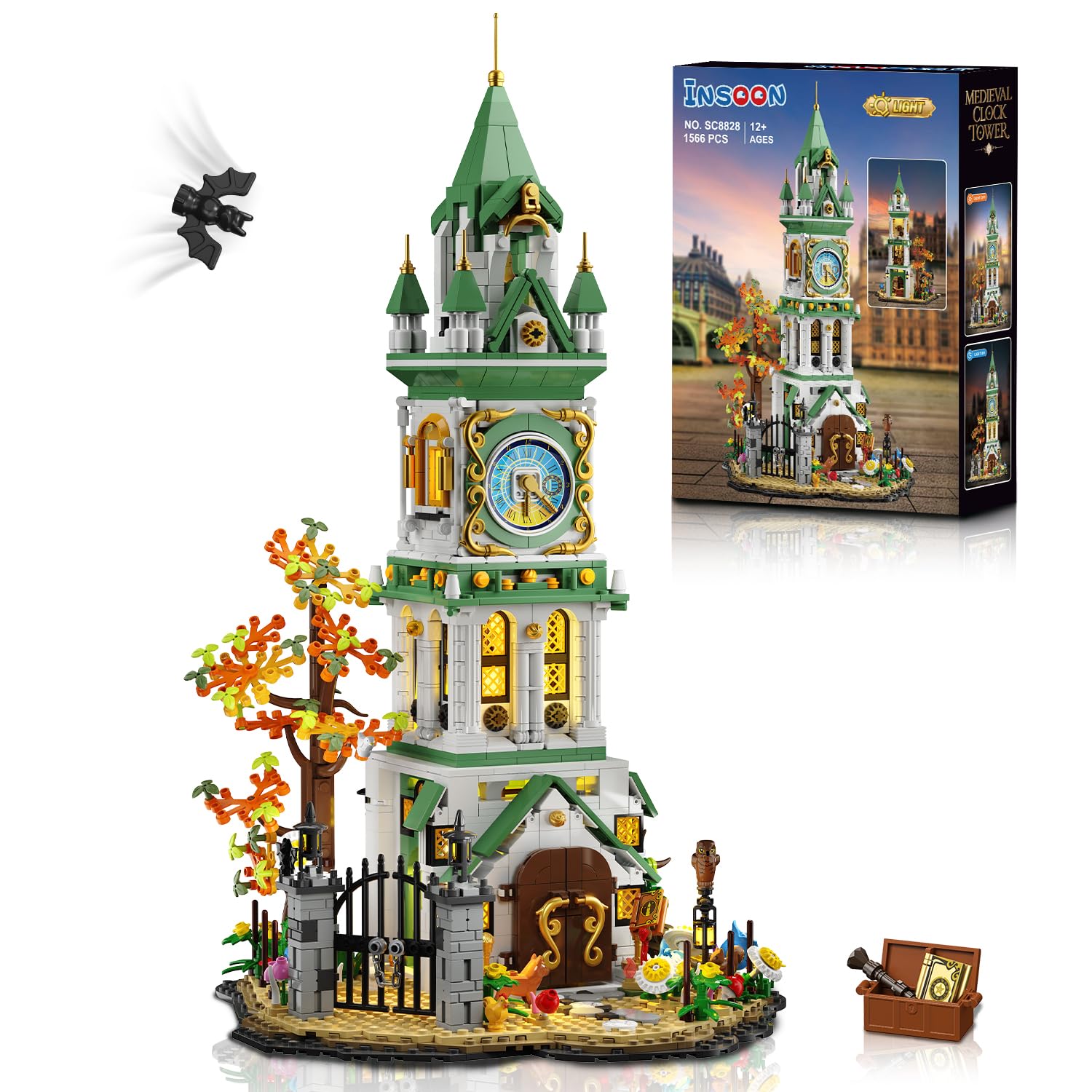Photo 1 of INSOON Magic Clock Tower Building Set with Light, 1566 PCS Big Medieval Castle House Construction Model with Owl & Garden, Home Decor Building Block Kit, for Adults Teens Boys Girls 12+