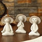 Fiwochic 3 Pcs Meditation Mushroom Statue Resin Yoga Mushroom Figurine Cute Meditation Tabletop Plant Statues Decor for Desk Living Room Patio Home Office Garden Backyard Decoration