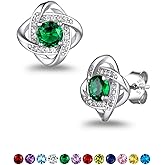 Suplight Love Knot Birthstone Earrings for Women, S925 Sterling Silver Earrings Flat Back Diamond Stud Earrings Christmas Gifts for Women Emerald Sapphire Earrings Birthday Gifts for Women Wife Mom
