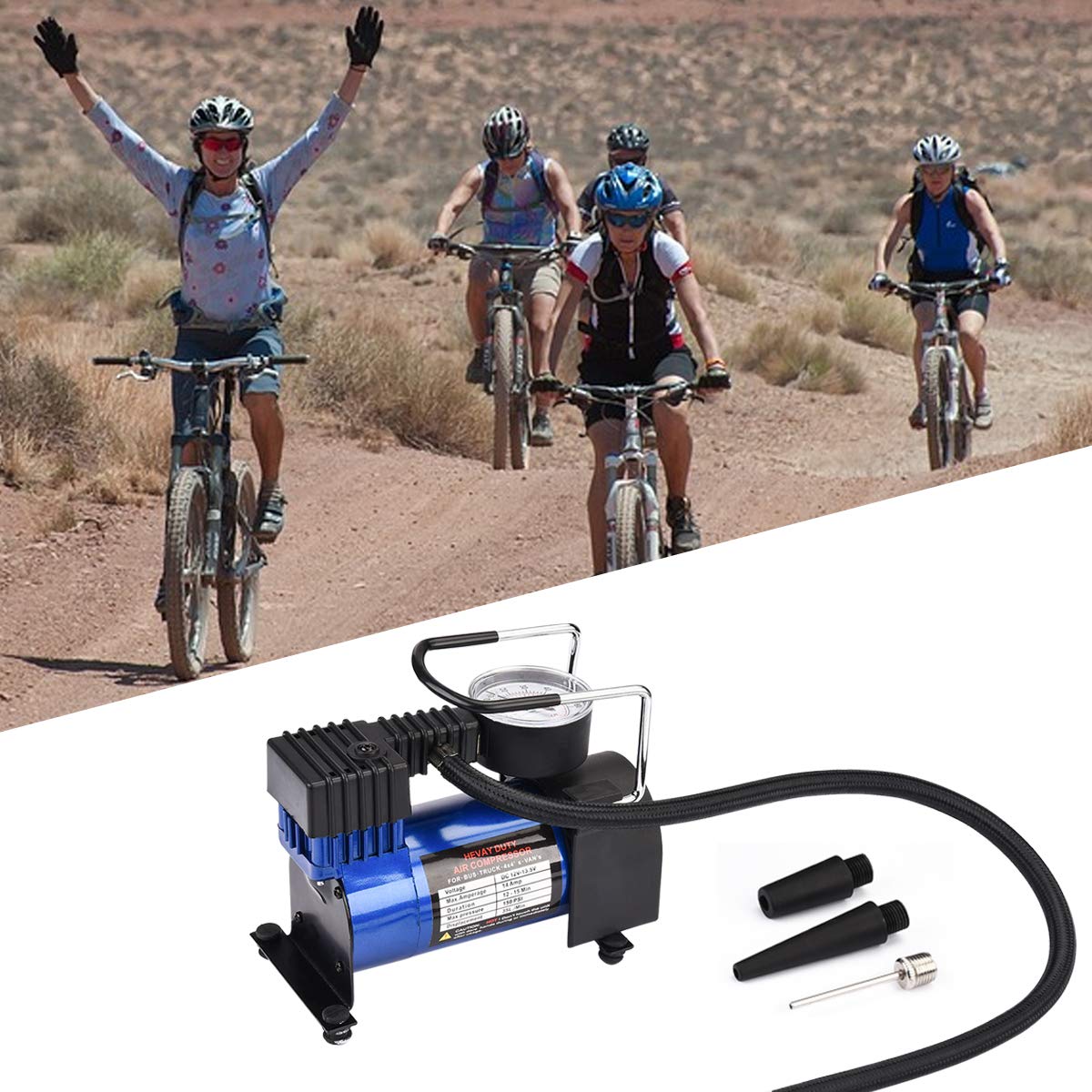 HONGNAL Air Compressor Tire Inflator, DC 12V Portable Car Air Compressor Pump with Gauge Multi-Function Car Air Pump with 3 Nozzle Adaptors for Car Tires, Bicycles, Trucks & Inflatables