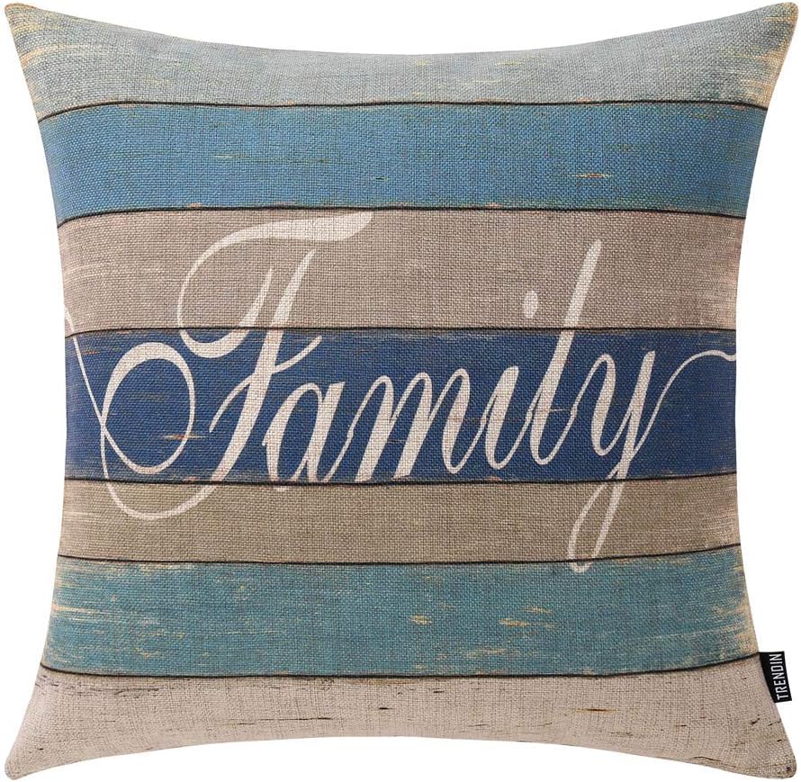 TRENDIN Throw Pillow Case Lake House Family Weathered Wood in Blue Colour Cotton Linen Square Cushion Cover Standard Pillowcase 18 x 18 inch PL254TR