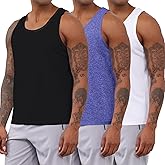 QOSOQ Men's 3 Pack Quick Dry Fitness Workout Shirts Gym Muscle Tank Top Sleeveless Shirts for Men