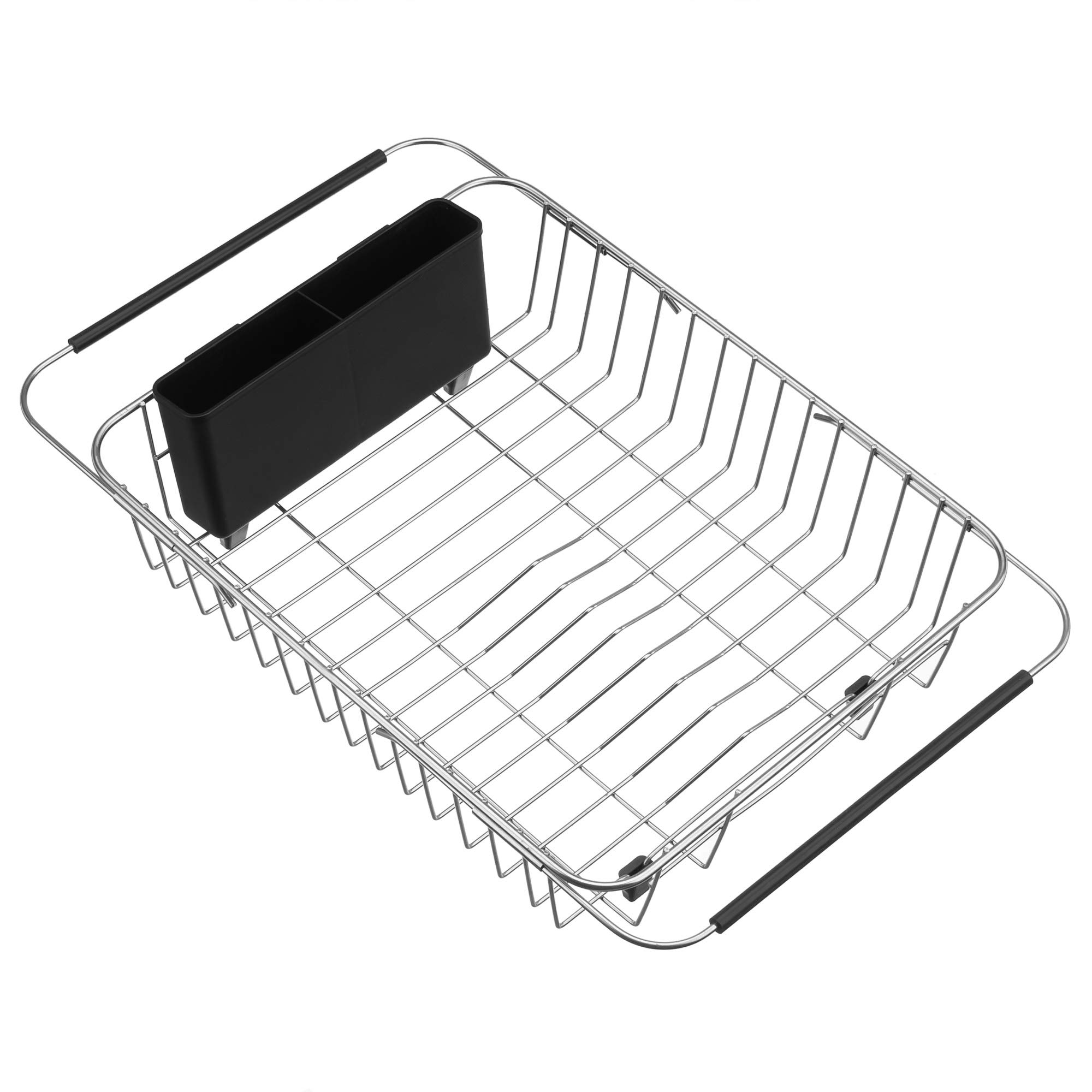 SANNO Dish Drainer Rack Dish Drainer with Cutlery Holder Expandable Dish Drying Rack Plate Drainer Dish Dryer for Kitchen, Rustproof,Stainless Steel