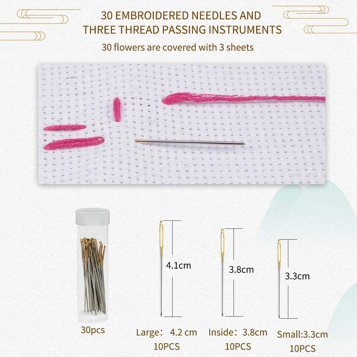 HAUSPROFI Embroidery Starter Kit, Cross Stitch Kit Including 50 Colours, 30 Needles, 7 Bamboo Frames, Kumihimo Disk - Image 5