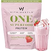 VitaHustle All-in-One Nutrition Shake, Strawberry (1 Pack) - Plant Based Protein Powder by Kevin Hart – Vegan Meal Replacement Shake with KSM66 Ashwagandha & 86+ Superfoods - Meal Replacement Powder
