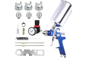 Professional HVLP Spray Gun Kit: Gravity Feed Spray Gun with 1.4mm 1.7mm 2.5mm Nozzles, Air Spray Gun with 1000cc Aluminum Cu
