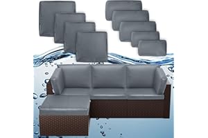 SUSIE'S GARDEN 9p Patio Cushion Covers Faux leather Outdoor Cushion Covers Replacement 100% Waterproof with Zipper for 4p Patio Furniture Set, Stainproof Slipcover for Outdoor Furniture Cushions Gray, Cover Only