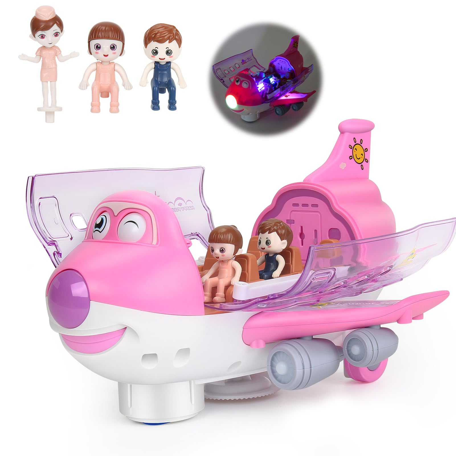 Finetoknow Children Stunt Electric Airliner Toy with Light Effects Rotating Super Trick Gift Passenger Aircraft Simulation Model 360 Rotating Electric Toy Airplane for Kids(Chinese Version), Pink