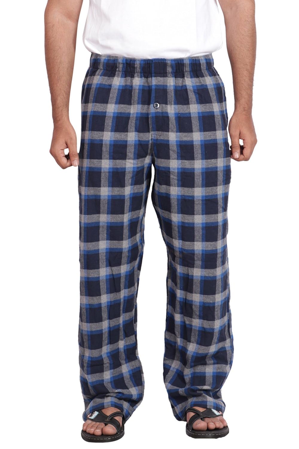 twist men cotton blue checkered casual night pant/elastic pyjama lounge track pocket with contrast & free shipping